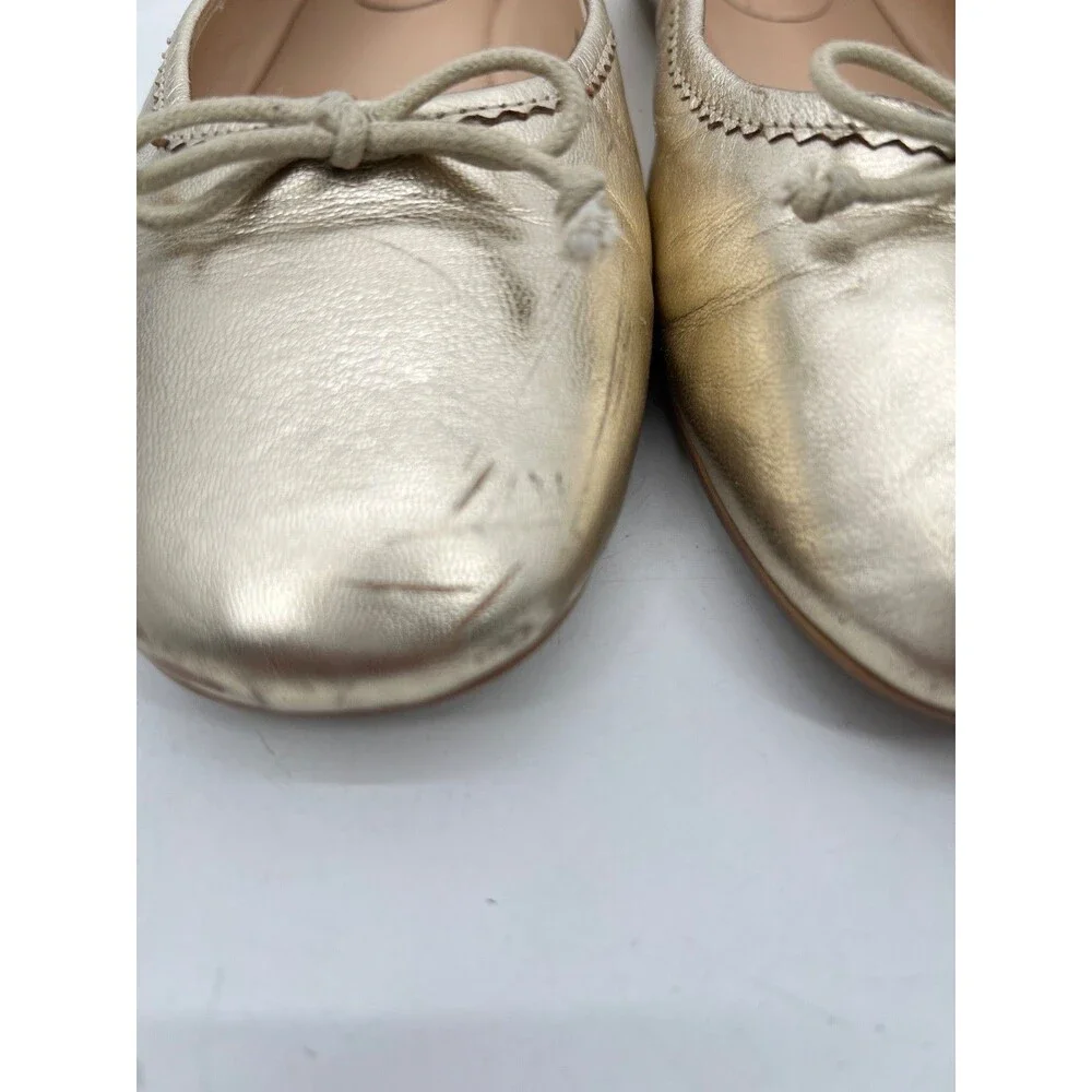 Boden Kitty Flexi Sole Ballet Flats 39 Gold Leather Bow Scalloped Heel